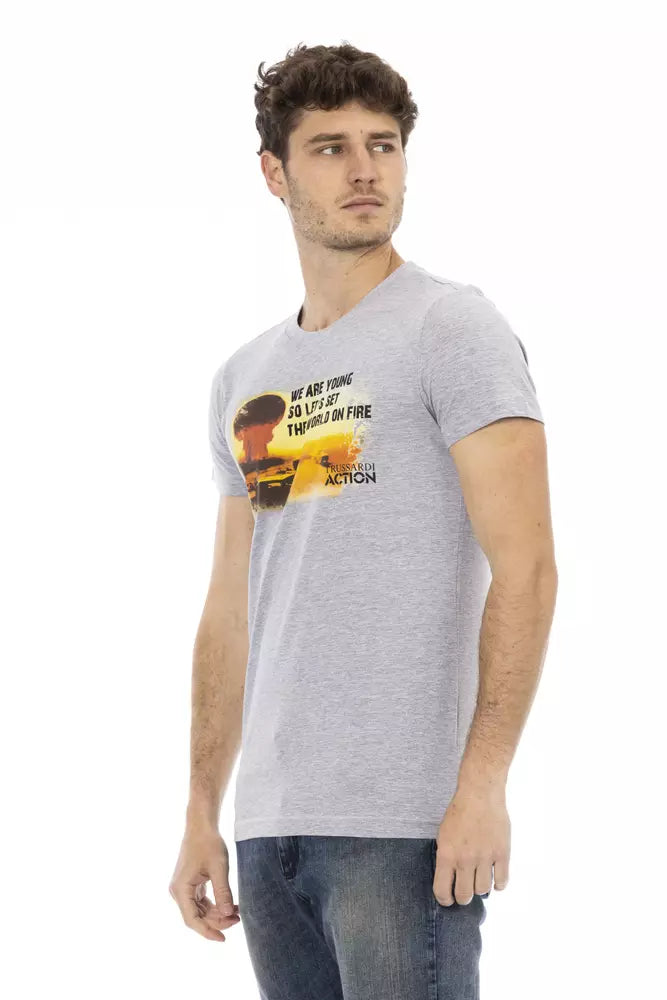 Gray Cotton Men T-Shirt - ventzia