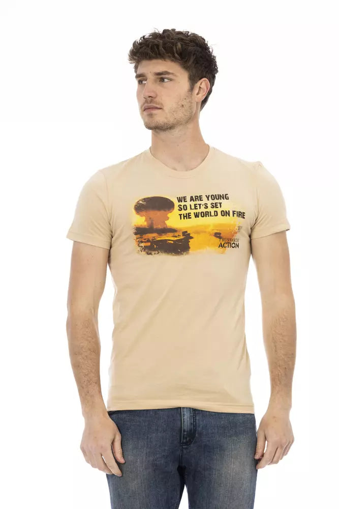 Beige Cotton Men T-Shirt - ventzia