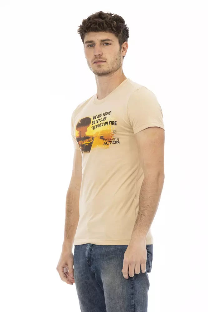 Beige Cotton Men T-Shirt - ventzia