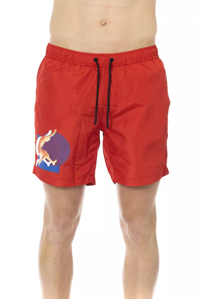 Red Polyester Men Swim Short - ventzia