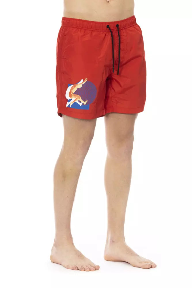 Red Polyester Men Swim Short - ventzia