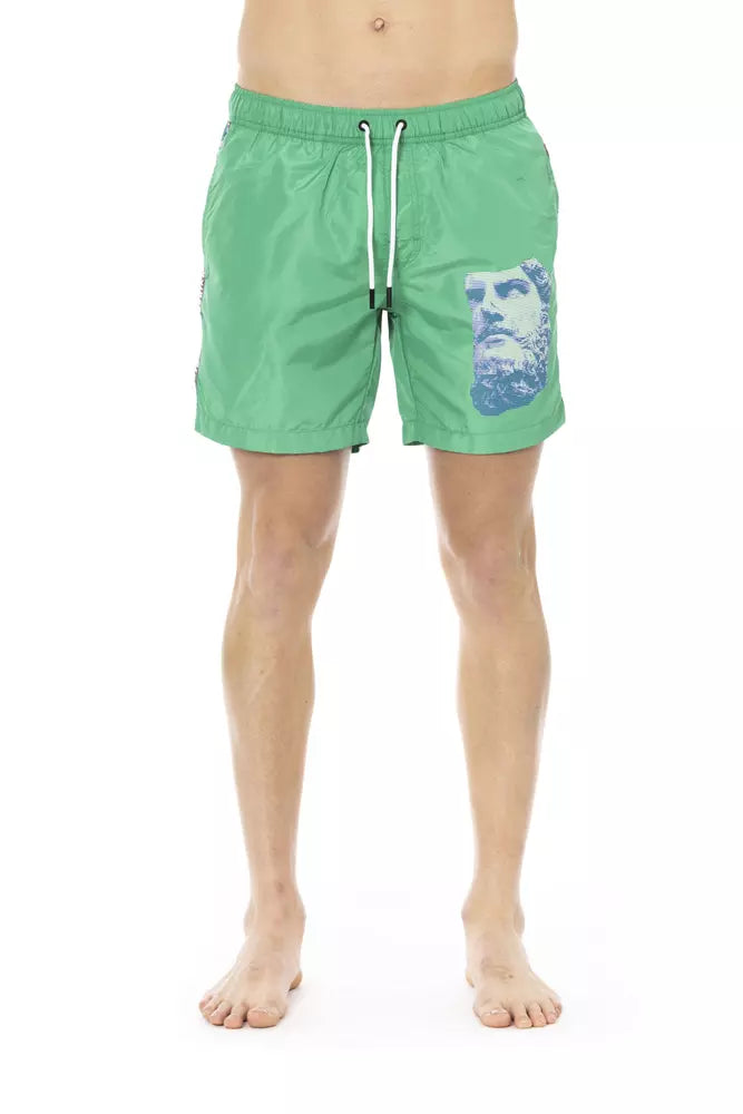 Green Polyester Men Swim Short - ventzia