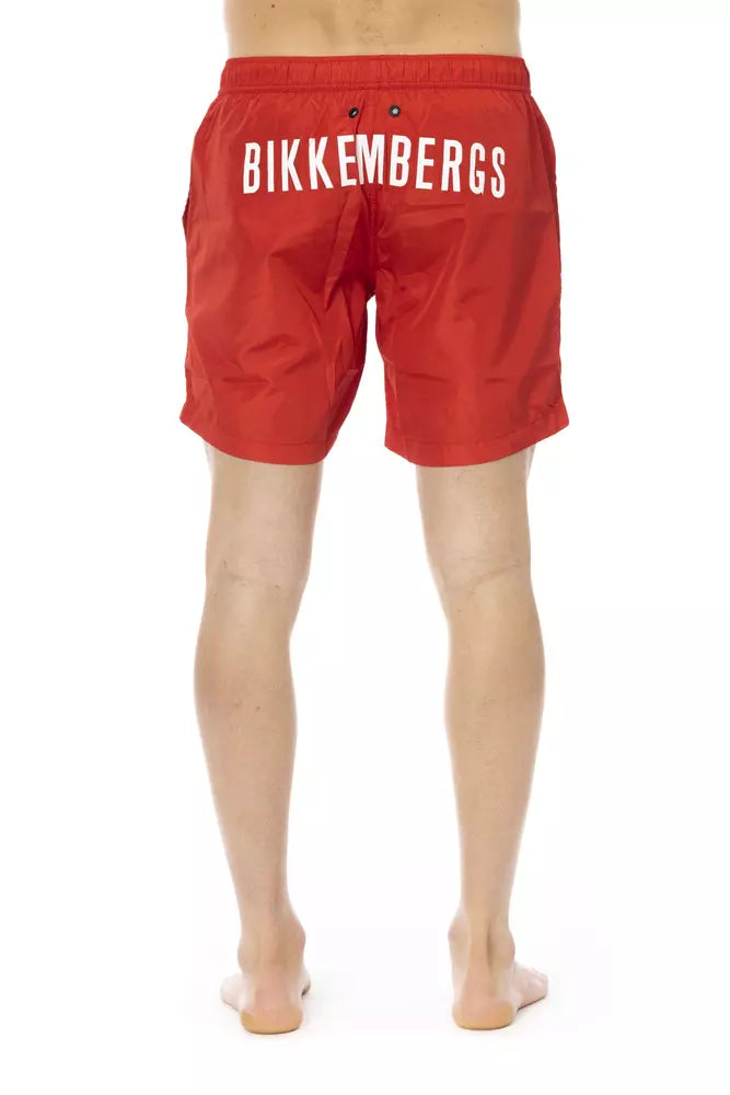 Red Polyester Men Swim Short - ventzia