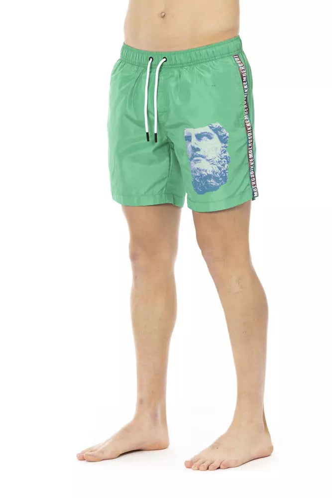 Green Polyester Men Swim Short - ventzia
