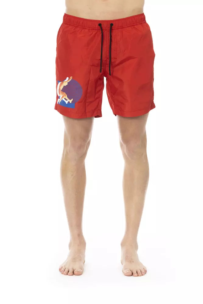 Red Polyester Men Swim Short - ventzia
