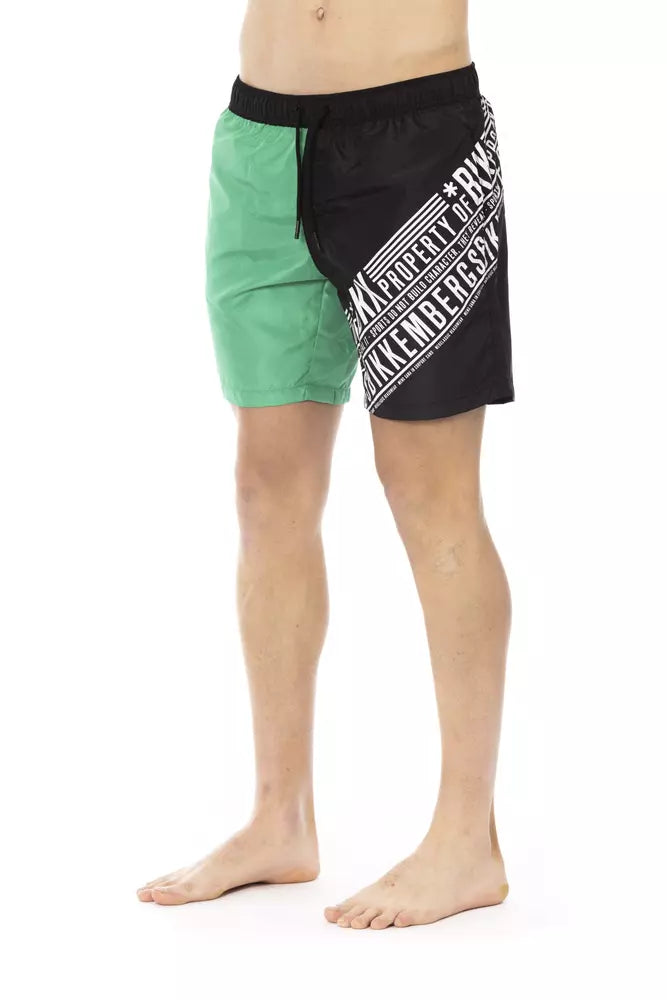 Green Polyester Men Swim Short - ventzia