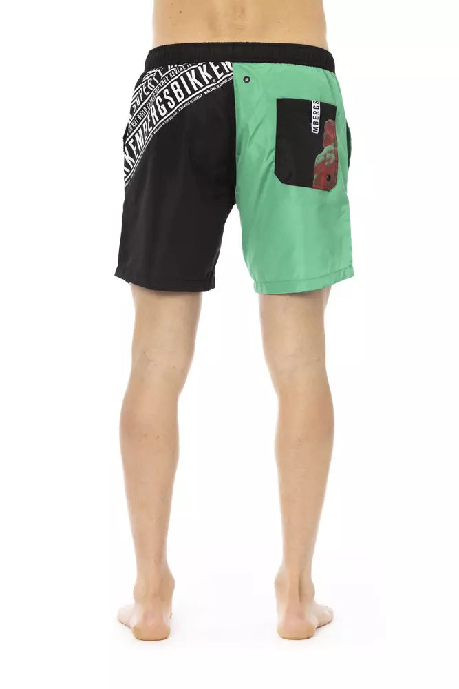 Green Polyester Men Swim Short - ventzia