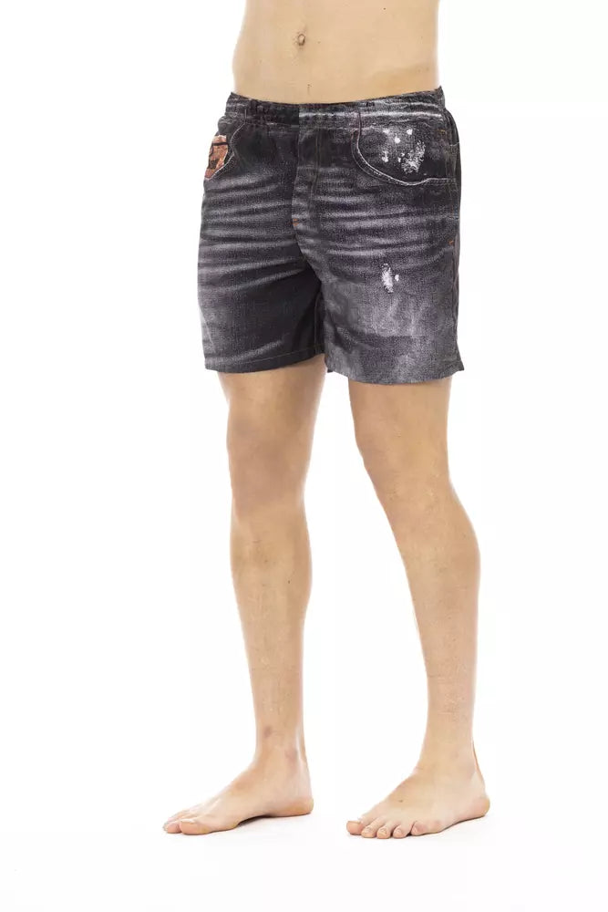 Black Polyester Men Swim Short - ventzia
