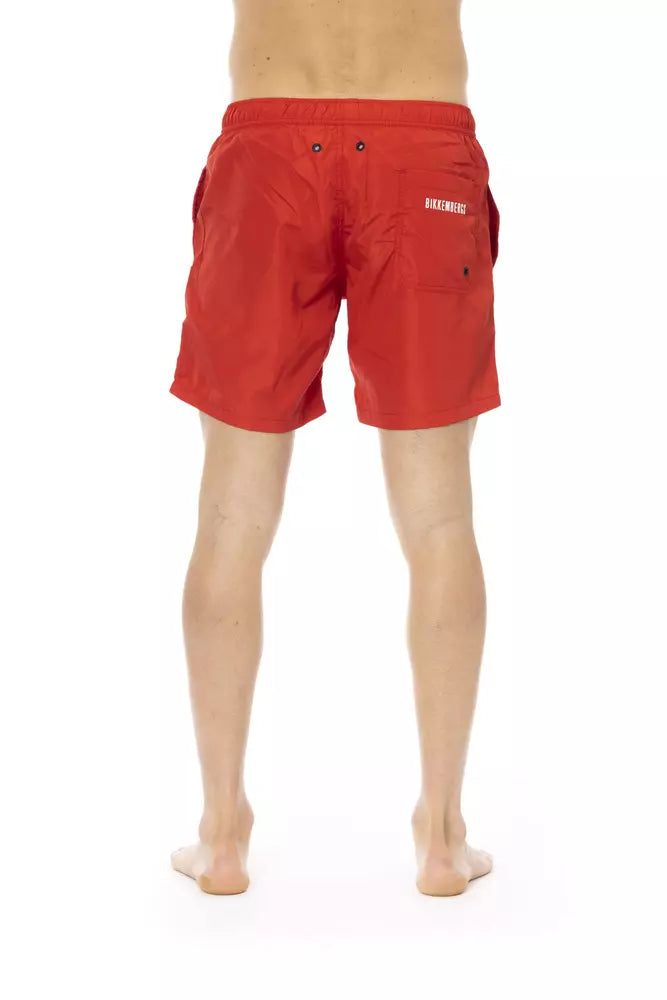Red Polyester Men's Swim Short - ventzia