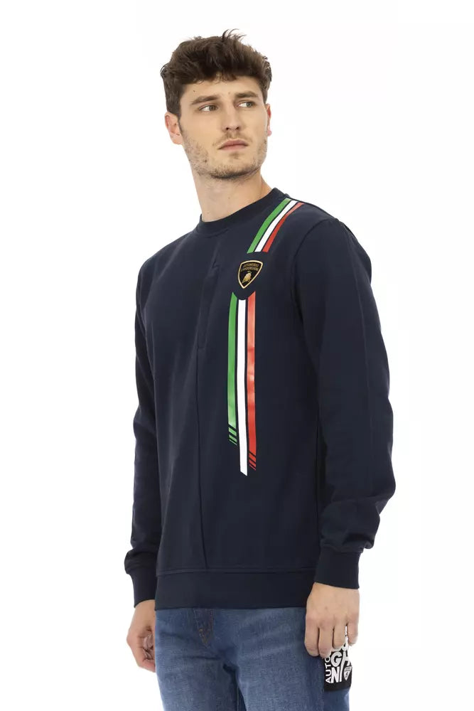 Blue Cotton Men Sweater with Chest Pocket - ventzia