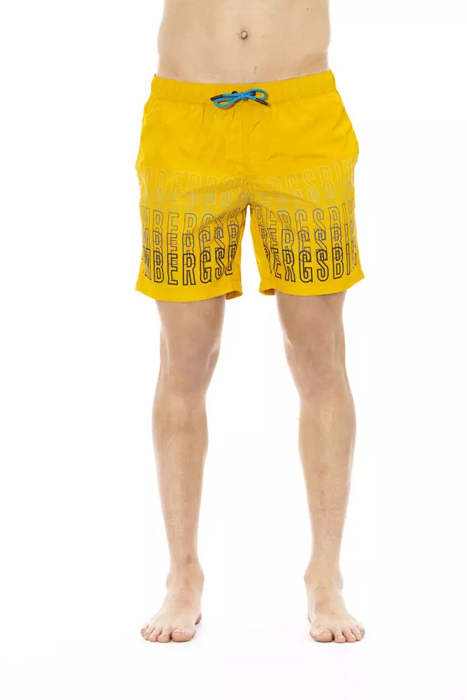 Yellow Polyester Men Swim Short - ventzia