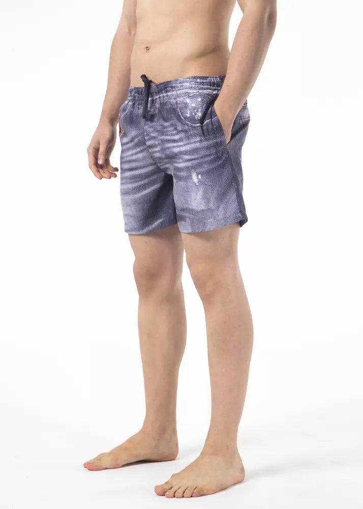 Blue Polyester Men Swim Shorts - ventzia
