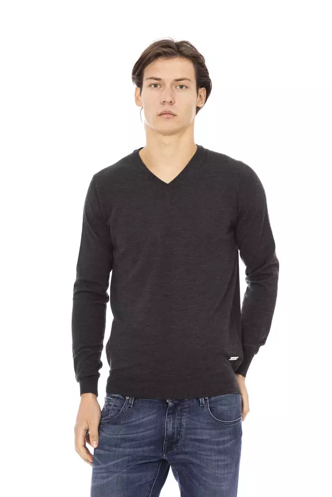 Gray Fabric Men Sweater - ventzia
