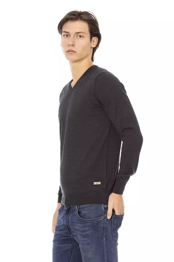 Gray Fabric Men Sweater - ventzia