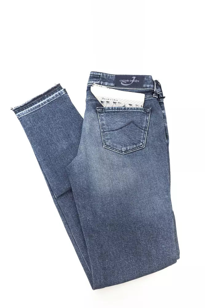 Blue Cotton Women Jeans with Pony Skin Label - ventzia