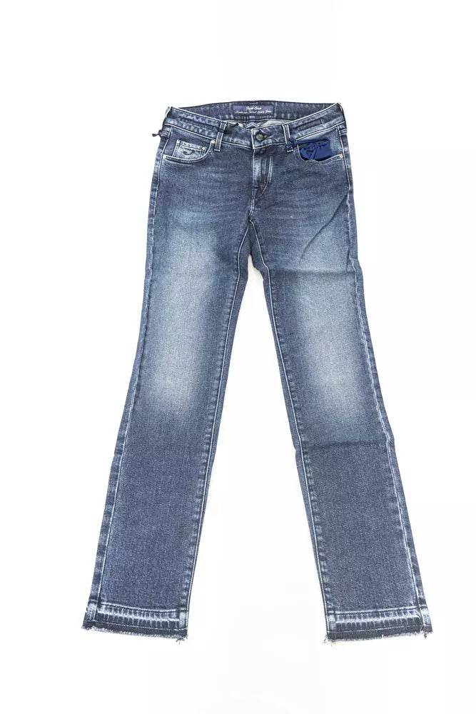 Blue Cotton Women Jeans with Pony Skin Label - ventzia