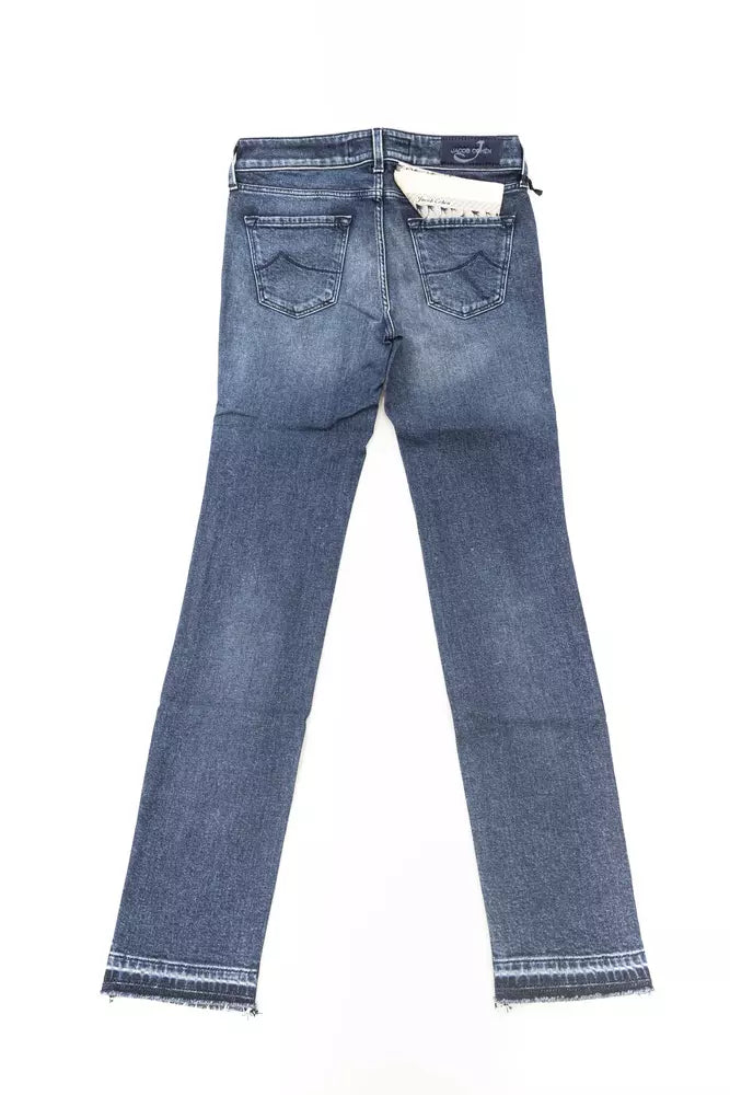 Blue Cotton Women Jeans with Pony Skin Label - ventzia
