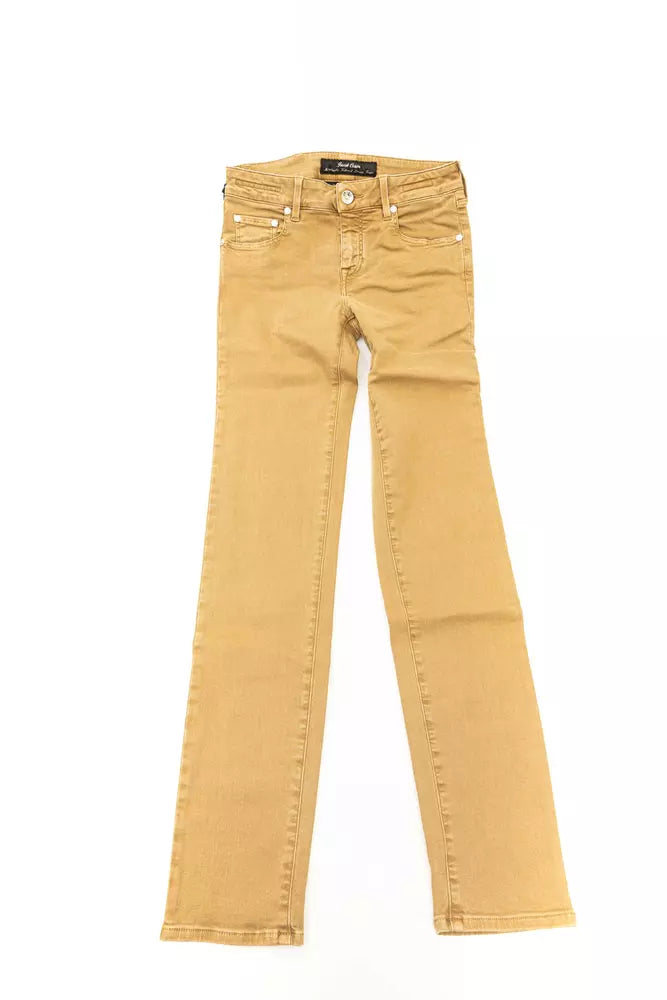 Beige Cotton Women Jeans - ventzia