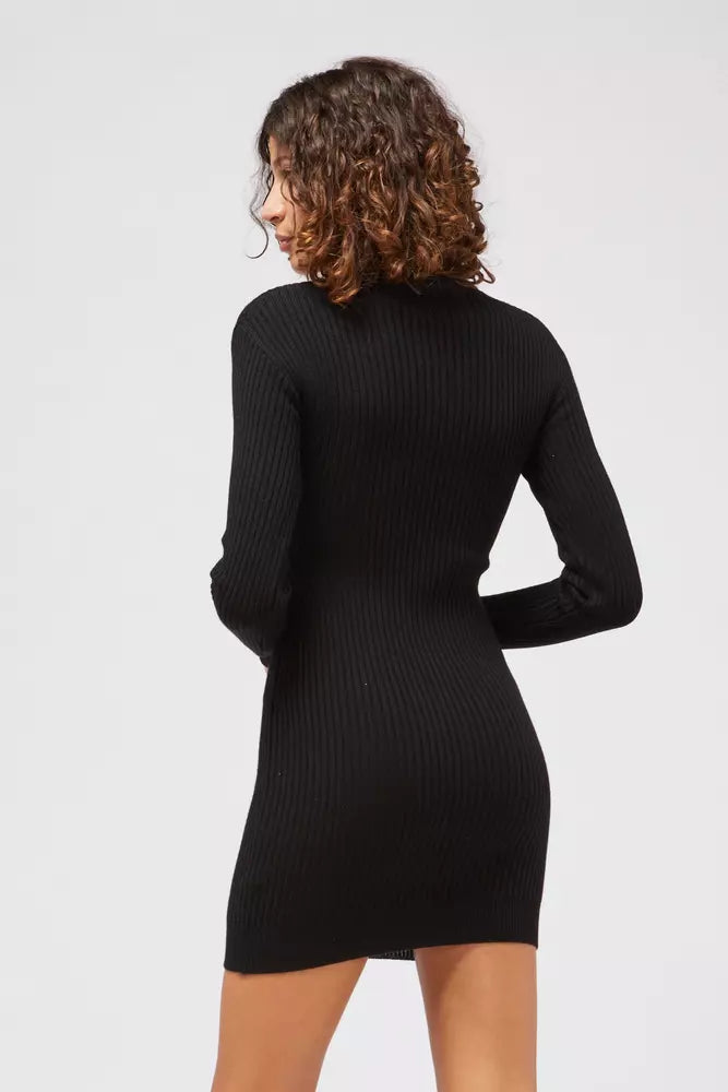 Black Viscose Women Sweater Dress - ventzia