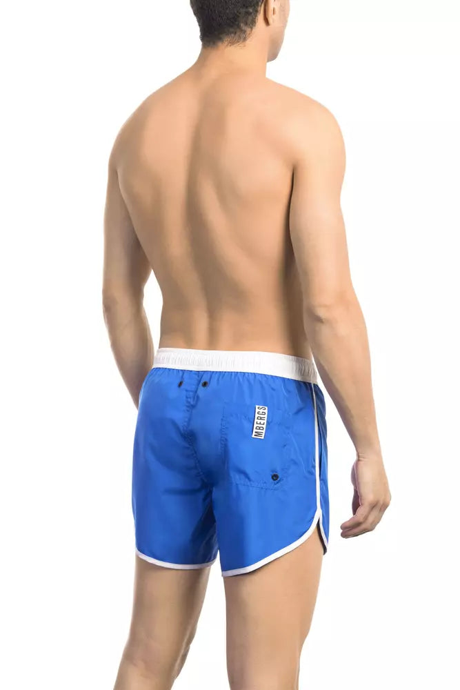 Blue Polyester Men Swim Shorts - ventzia