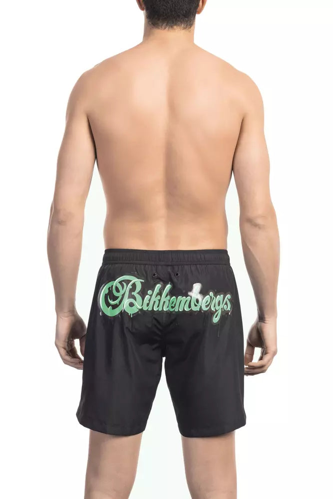 Black Polyester Men Swim Short - ventzia