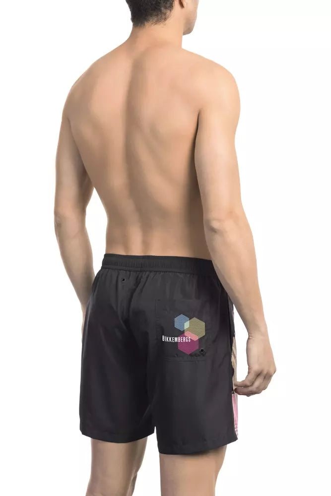 Black Polyester Men Swim Short - ventzia