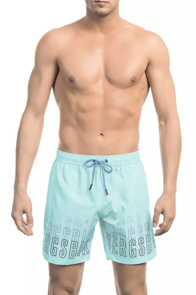 Light Blue Polyester Men Swim Short - ventzia