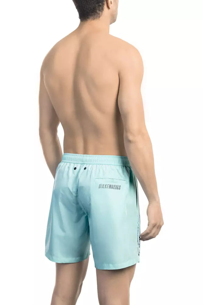 Light Blue Polyester Men Swim Short - ventzia