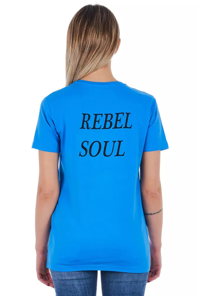 Light Blue Cotton Women T-Shirt - ventzia