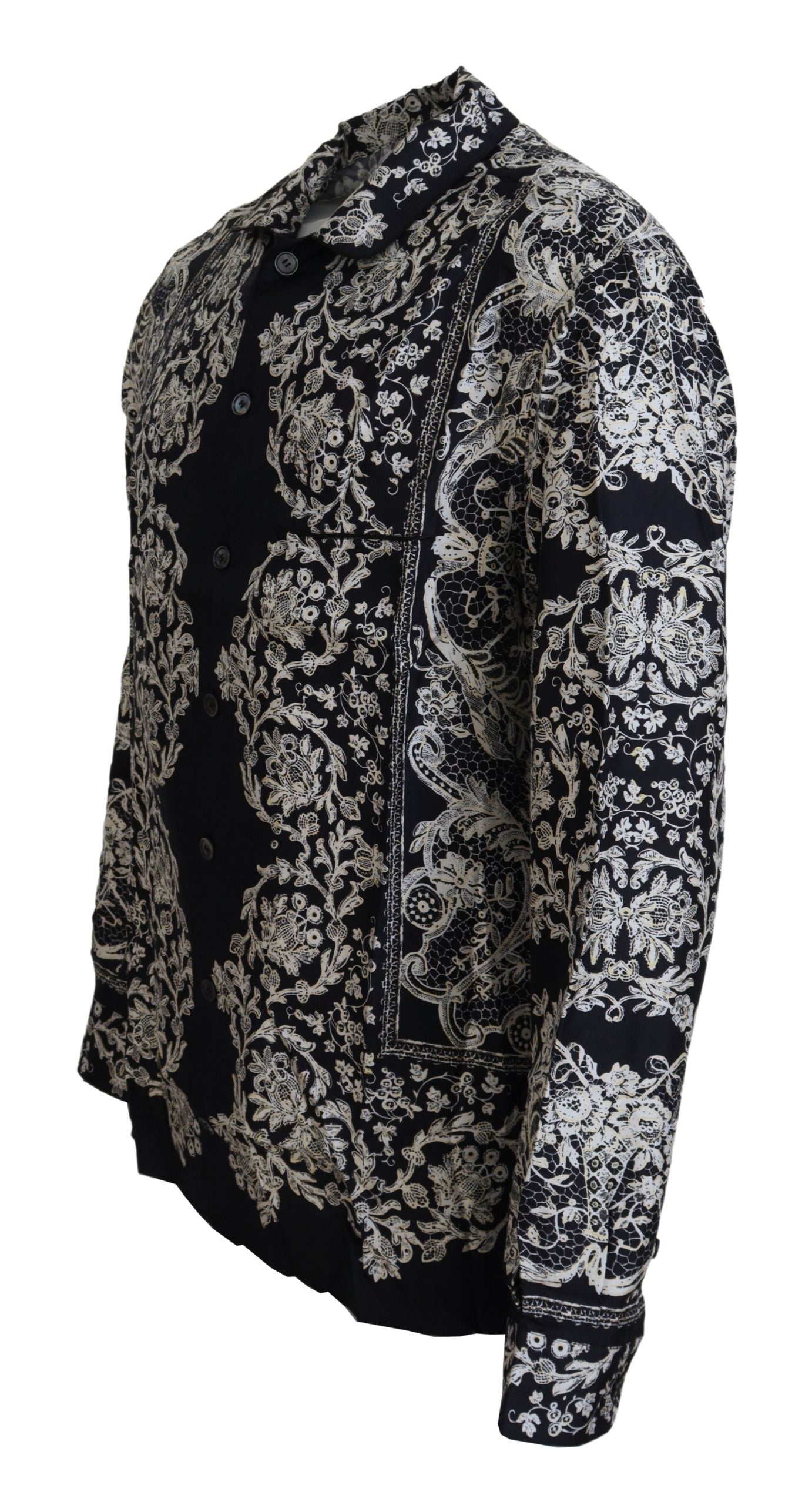 Blue Silk Floral Baroque Satin Casual Shirt - ventzia