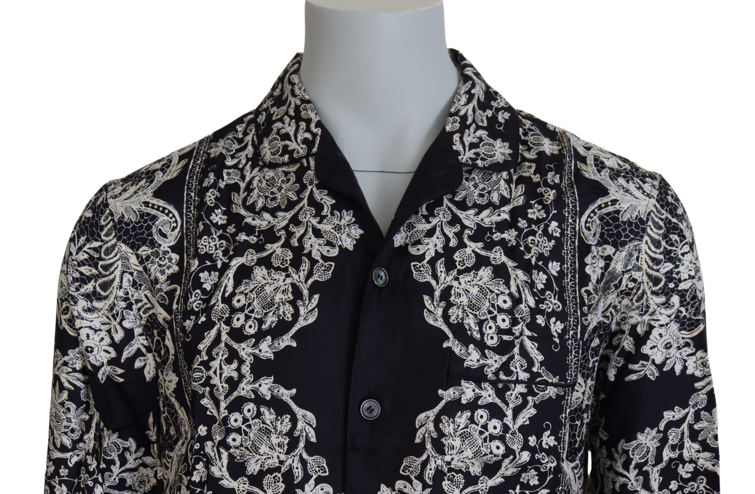 Blue Silk Floral Baroque Satin Casual Shirt - ventzia