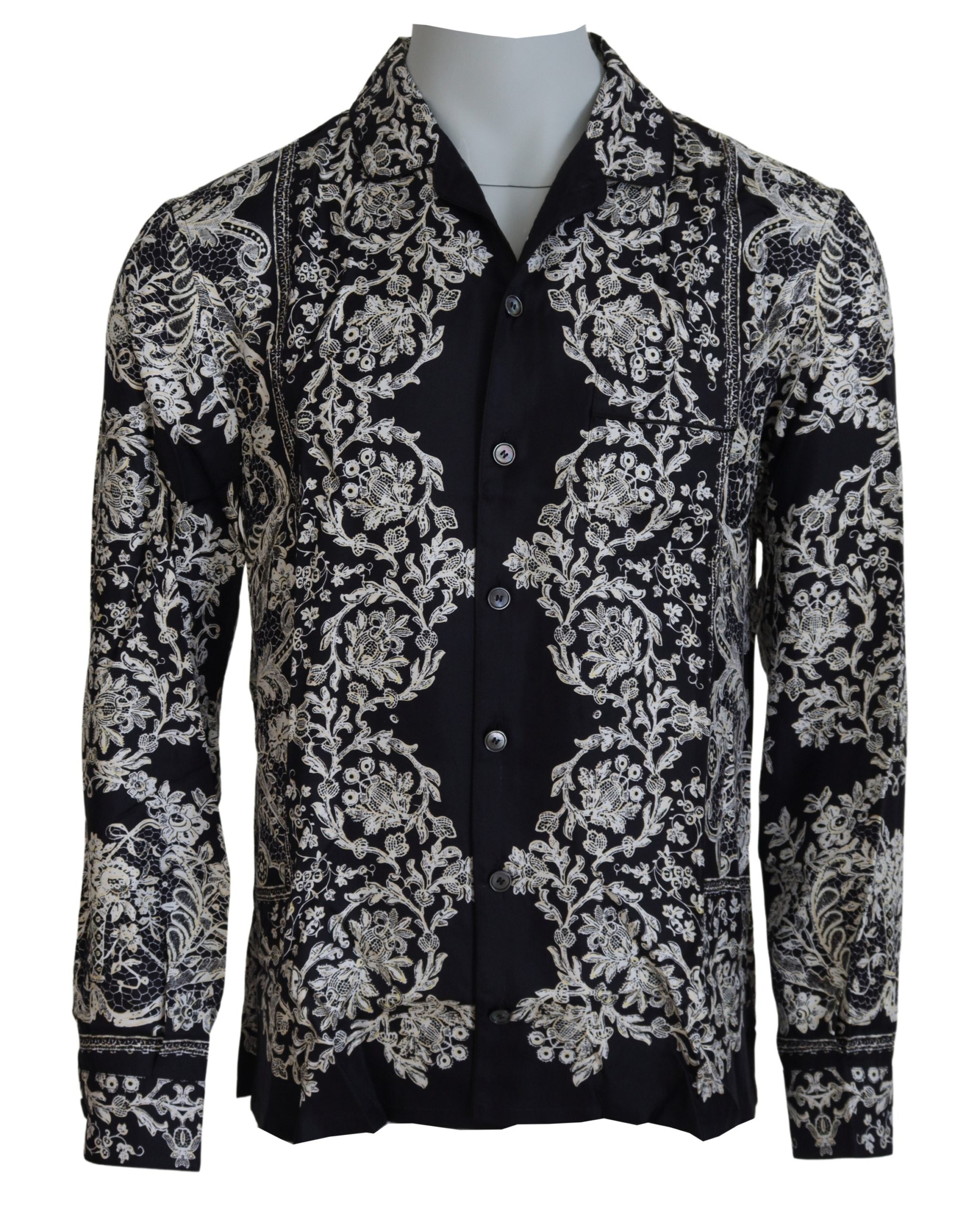 Blue Silk Floral Baroque Satin Casual Shirt - ventzia