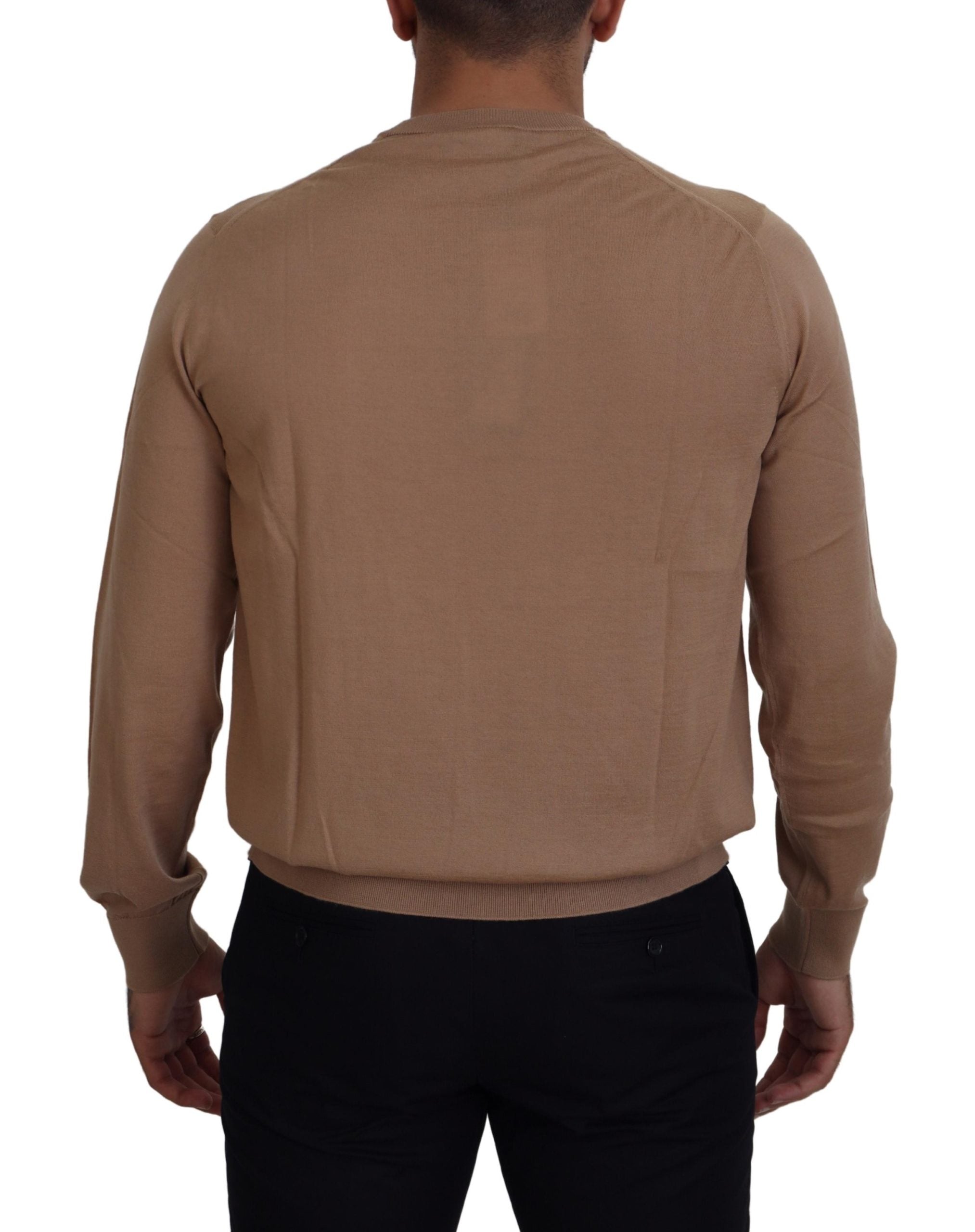 Beige Cashmere Crown Logo Pullover Sweater - ventzia