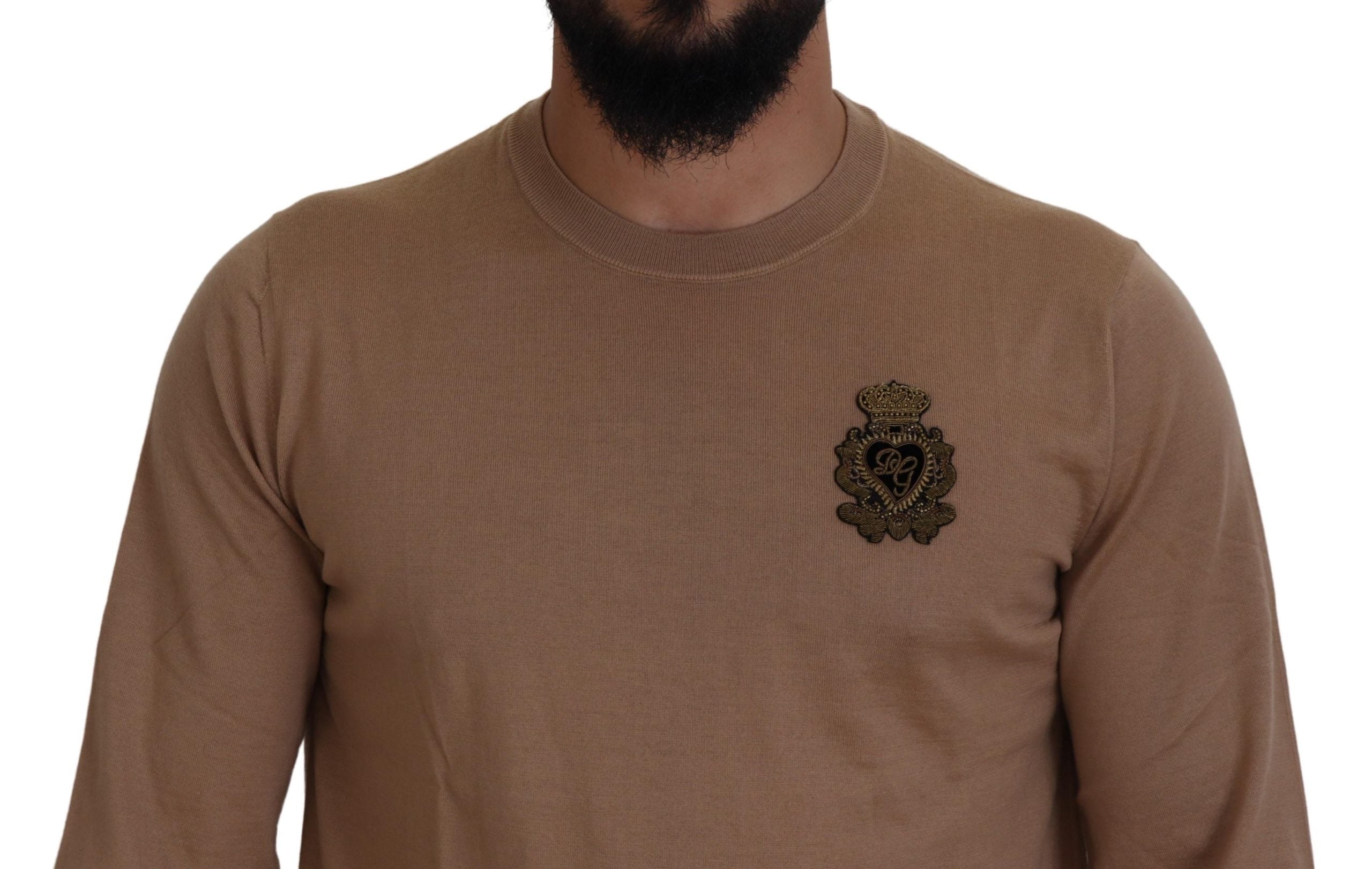Beige Cashmere Crown Logo Pullover Sweater - ventzia