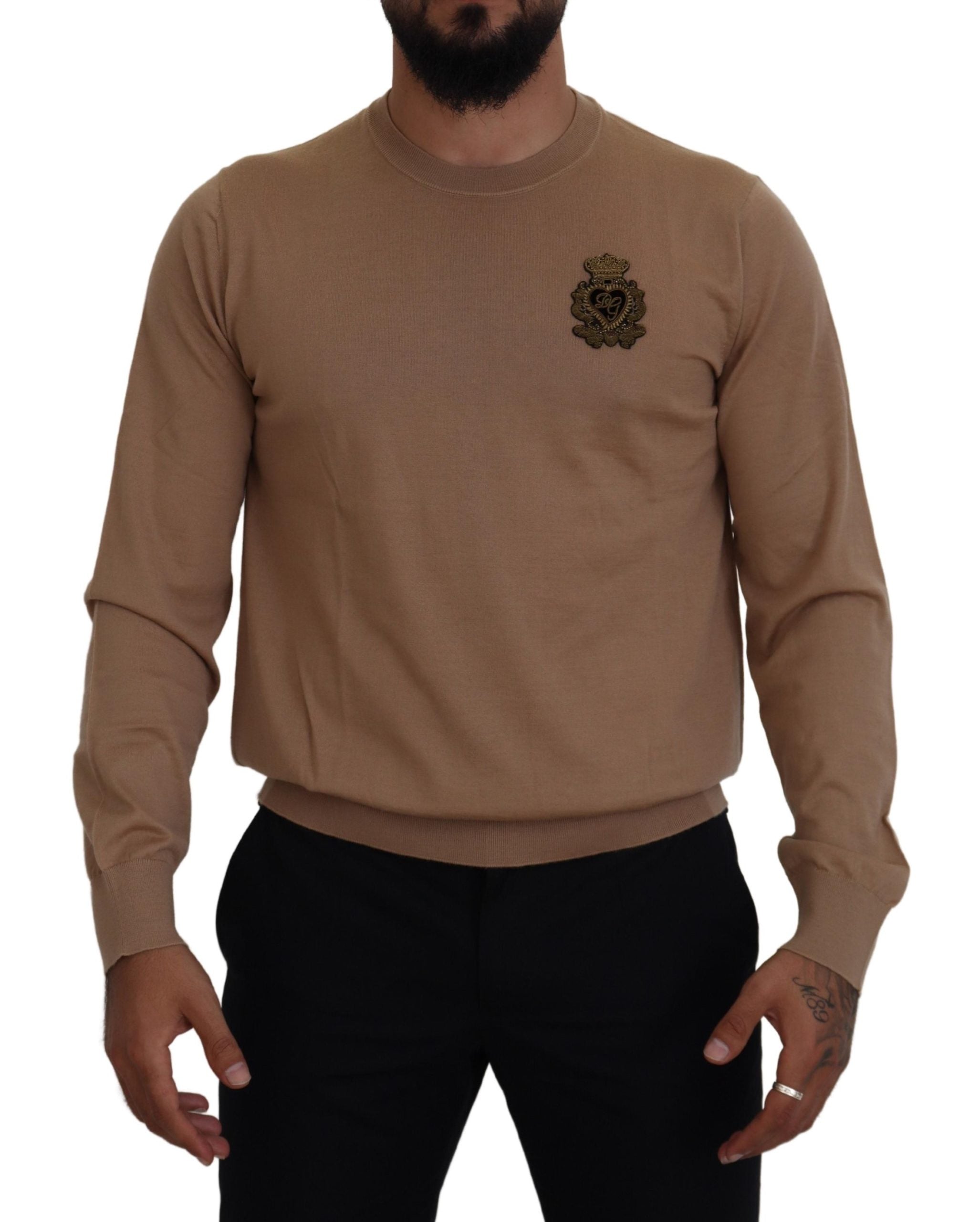 Beige Cashmere Crown Logo Pullover Sweater - ventzia