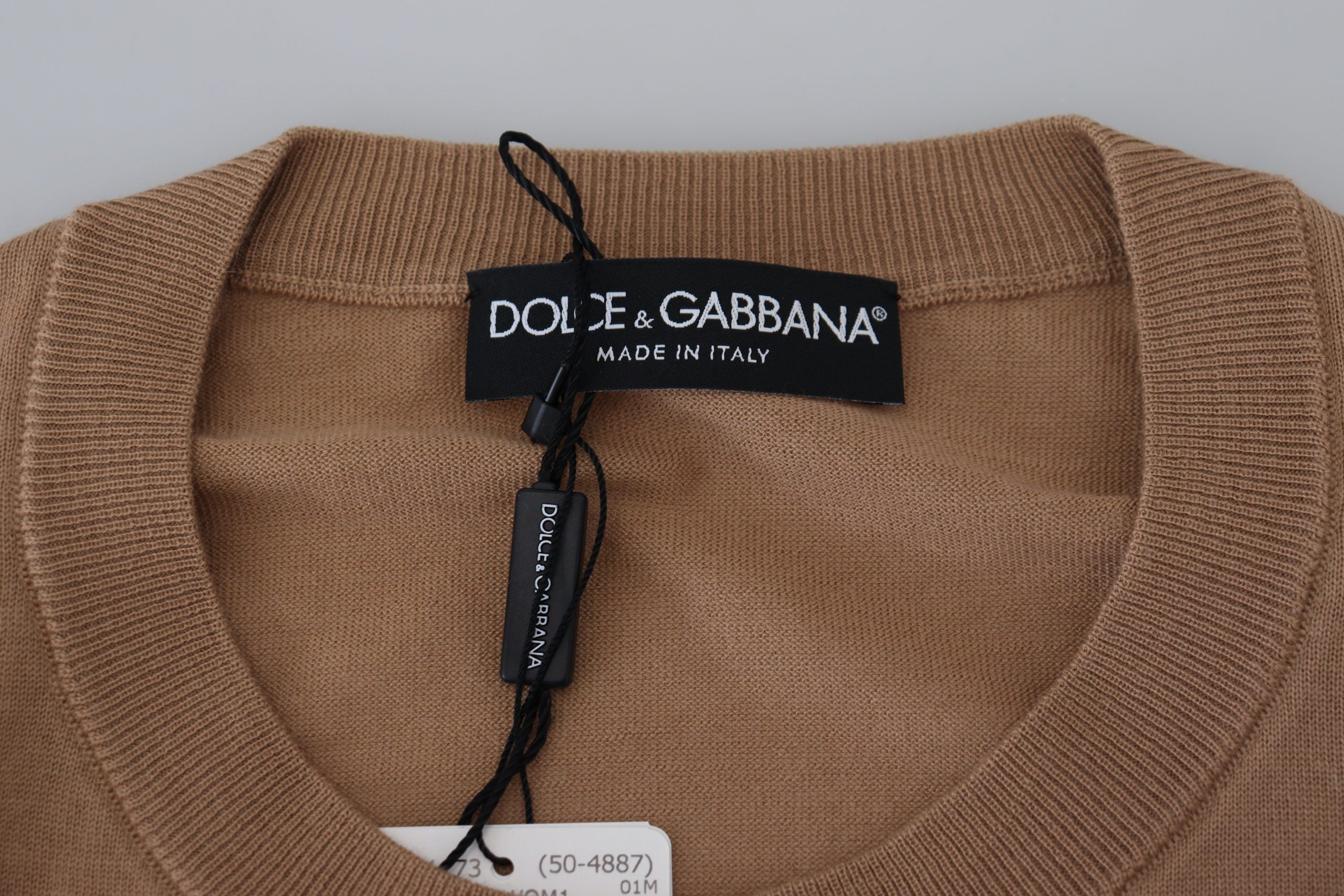 Beige Cashmere Crown Logo Pullover Sweater - ventzia