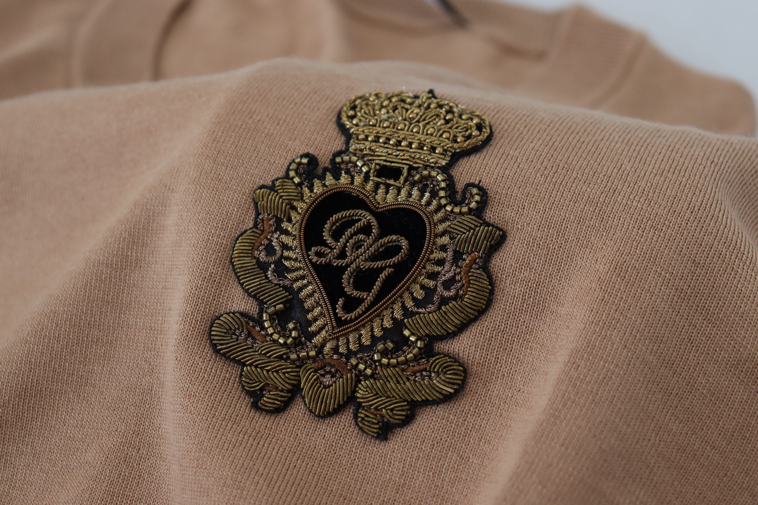 Beige Cashmere Crown Logo Pullover Sweater - ventzia