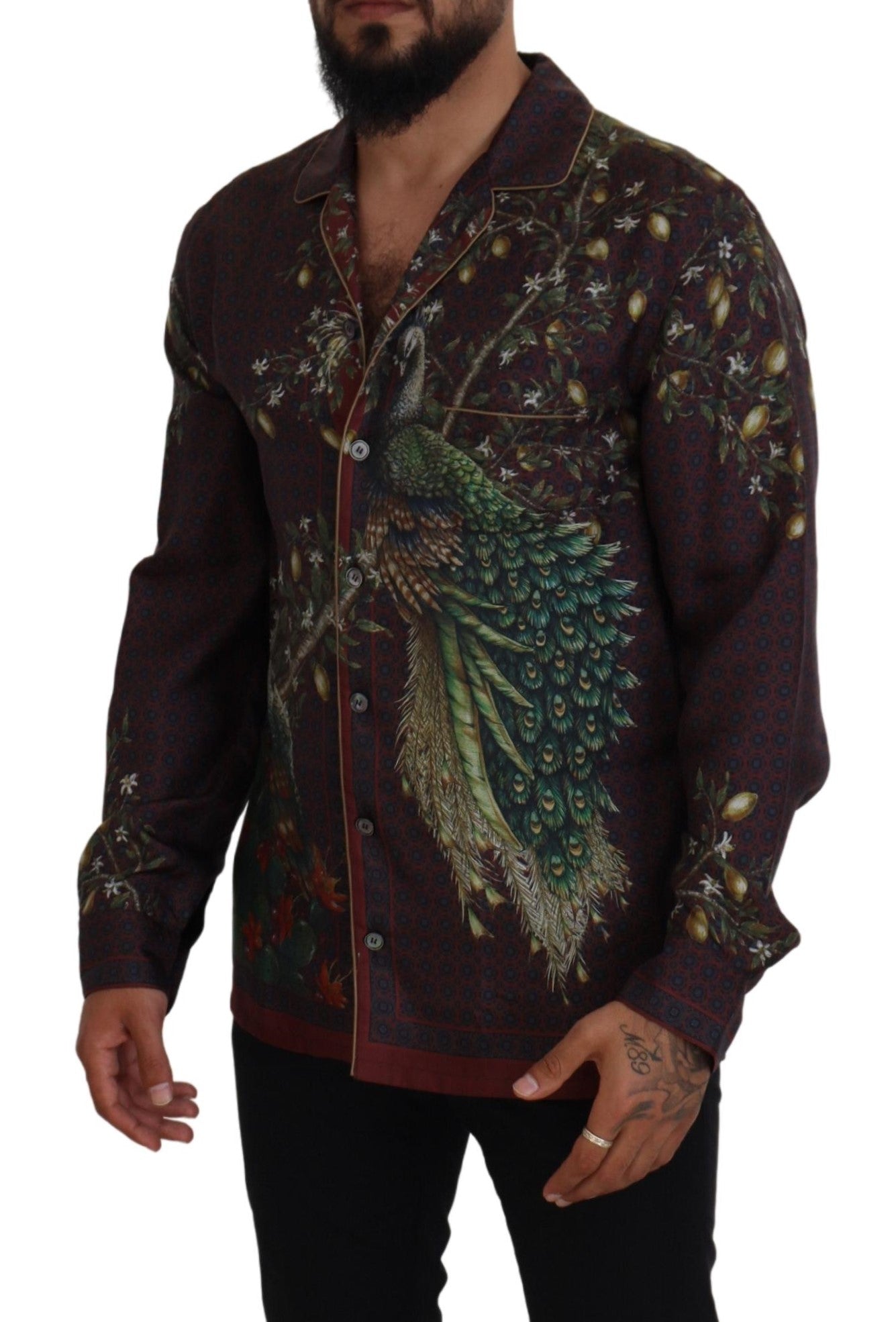 Bordeaux Ostrich Silk Satin Casual Mens Shirt - ventzia