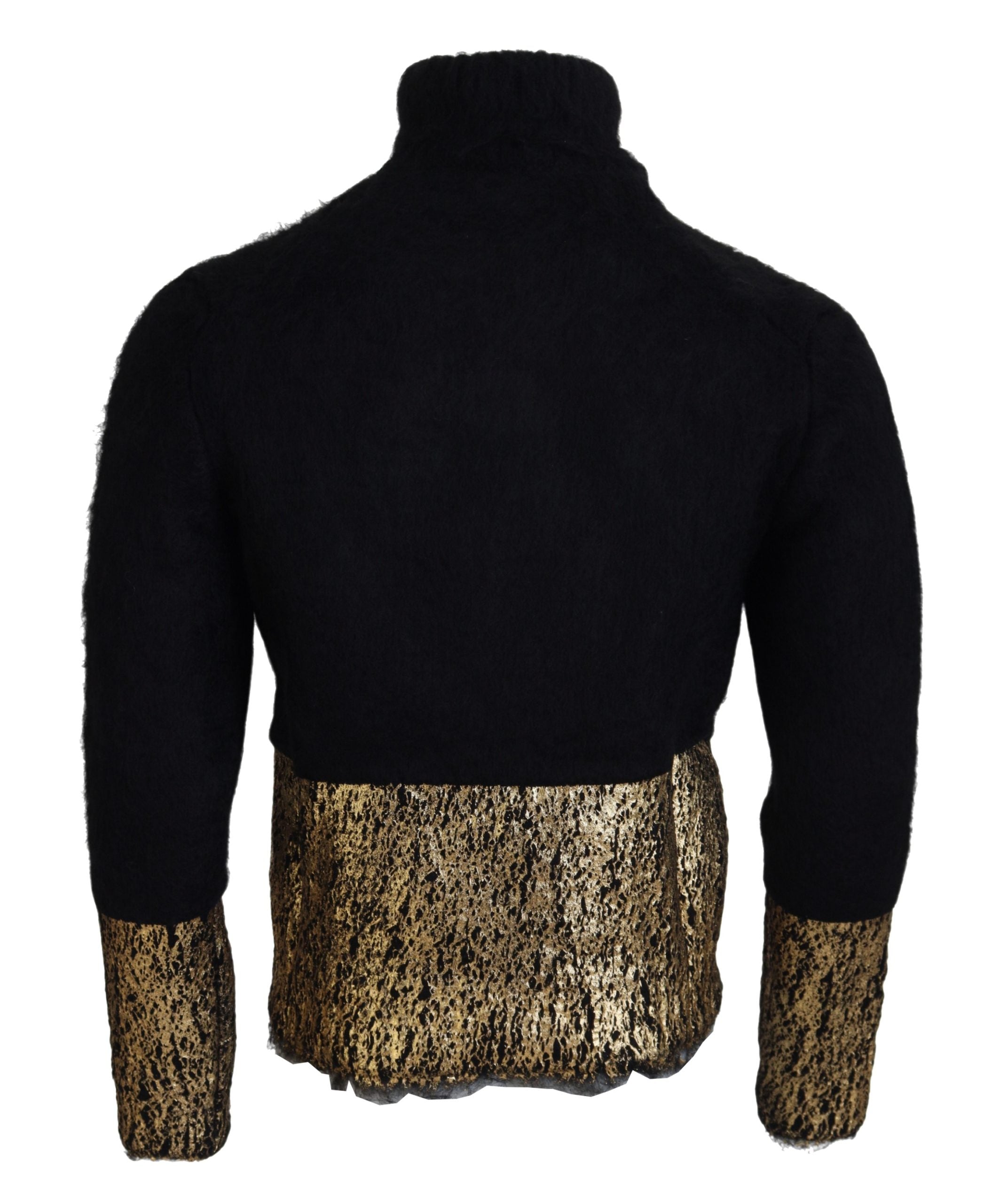 Black Gold Turtleneck Mohair Pullover Mens Sweater - ventzia