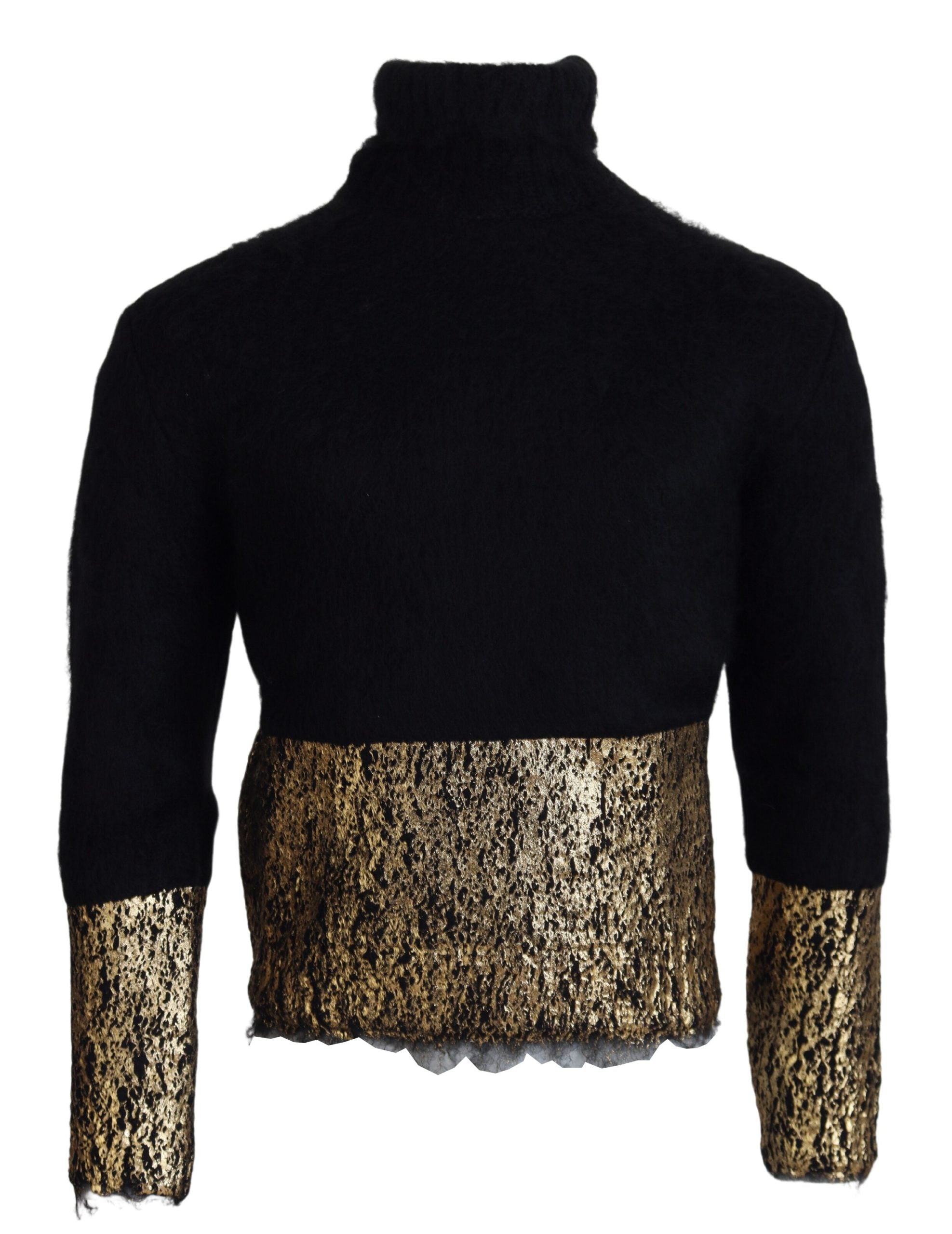 Black Gold Turtleneck Mohair Pullover Mens Sweater - ventzia