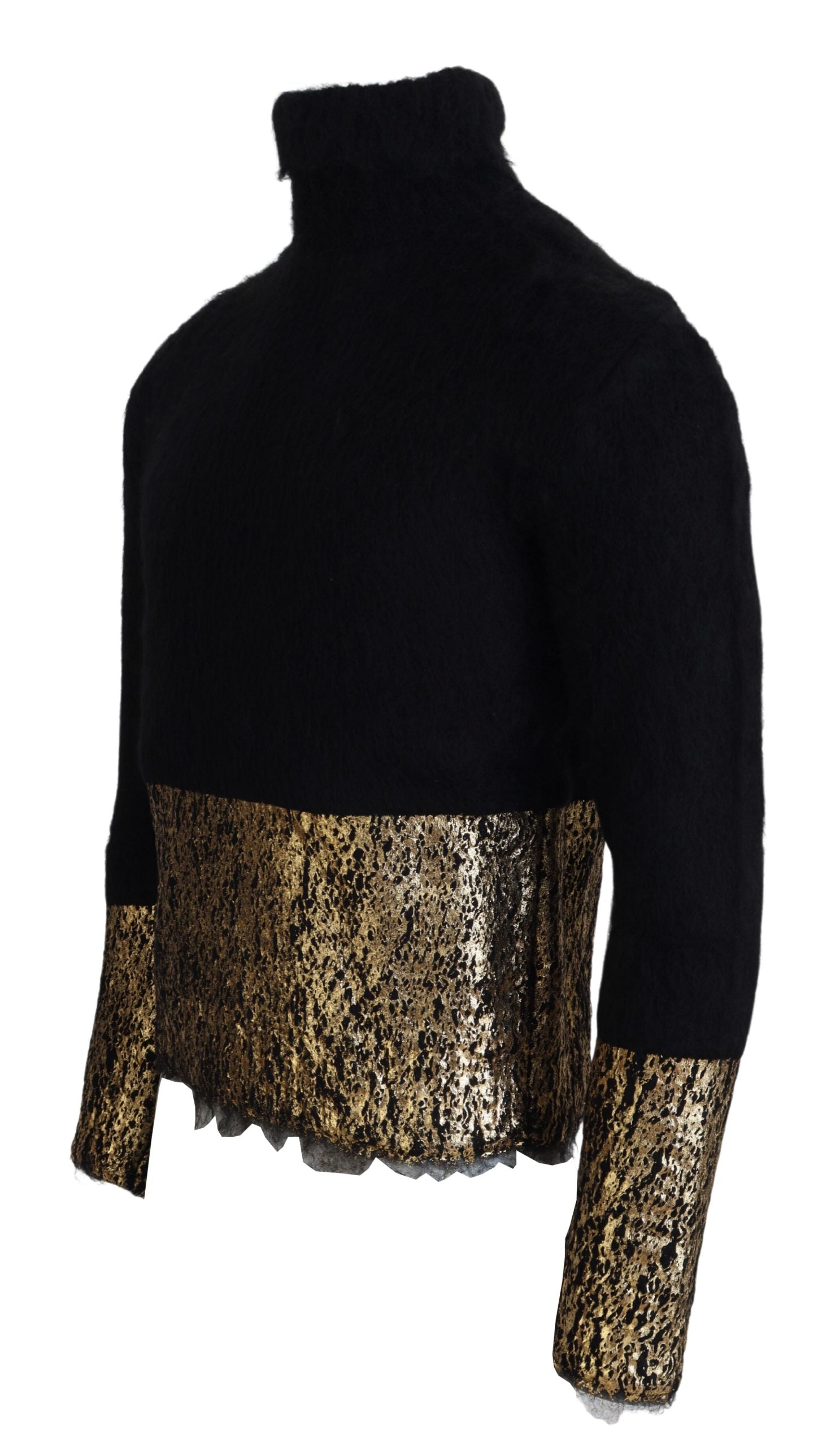 Black Gold Turtleneck Mohair Pullover Mens Sweater - ventzia