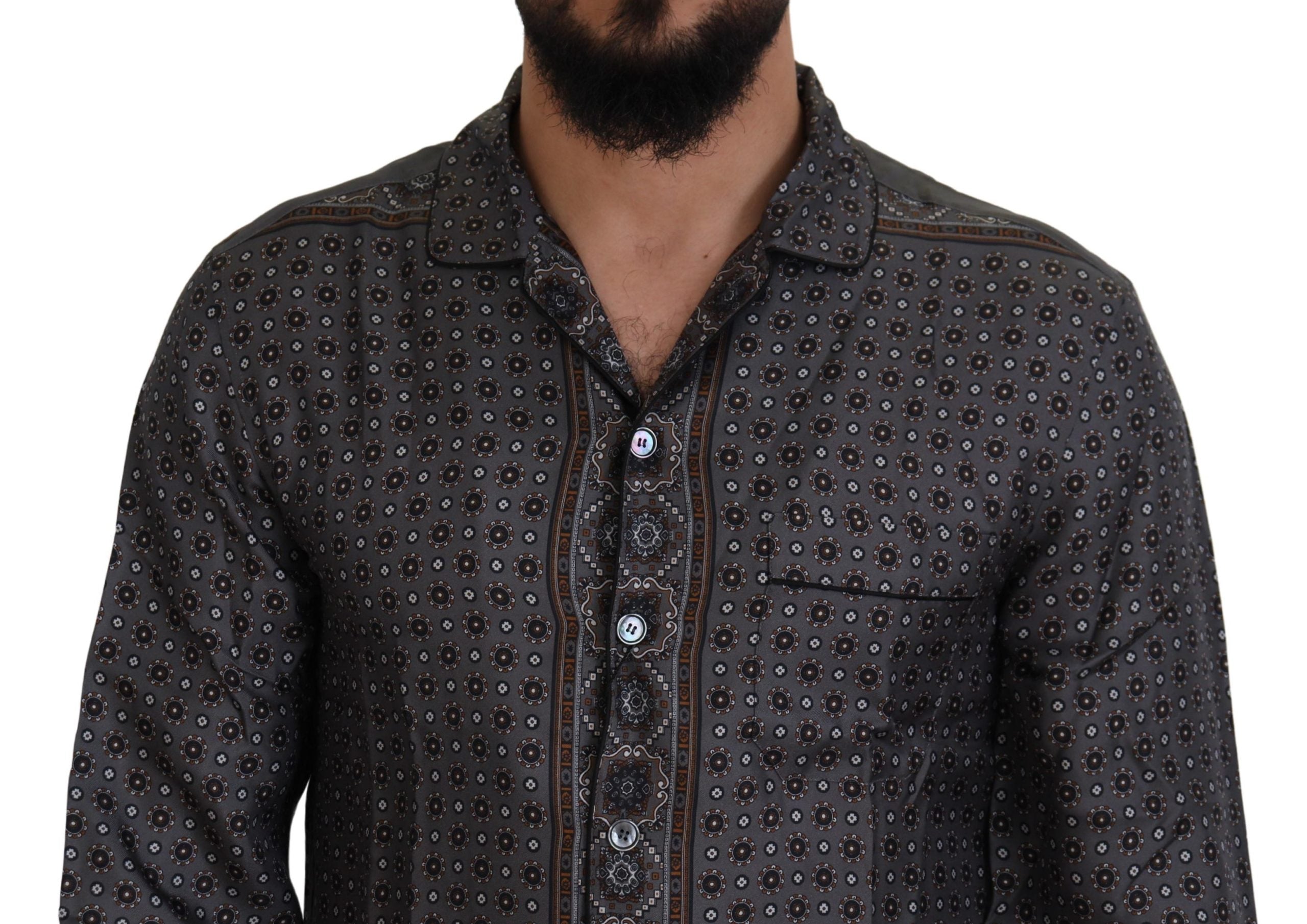 Gray Baroque Silk Satin Casual Shirt - ventzia