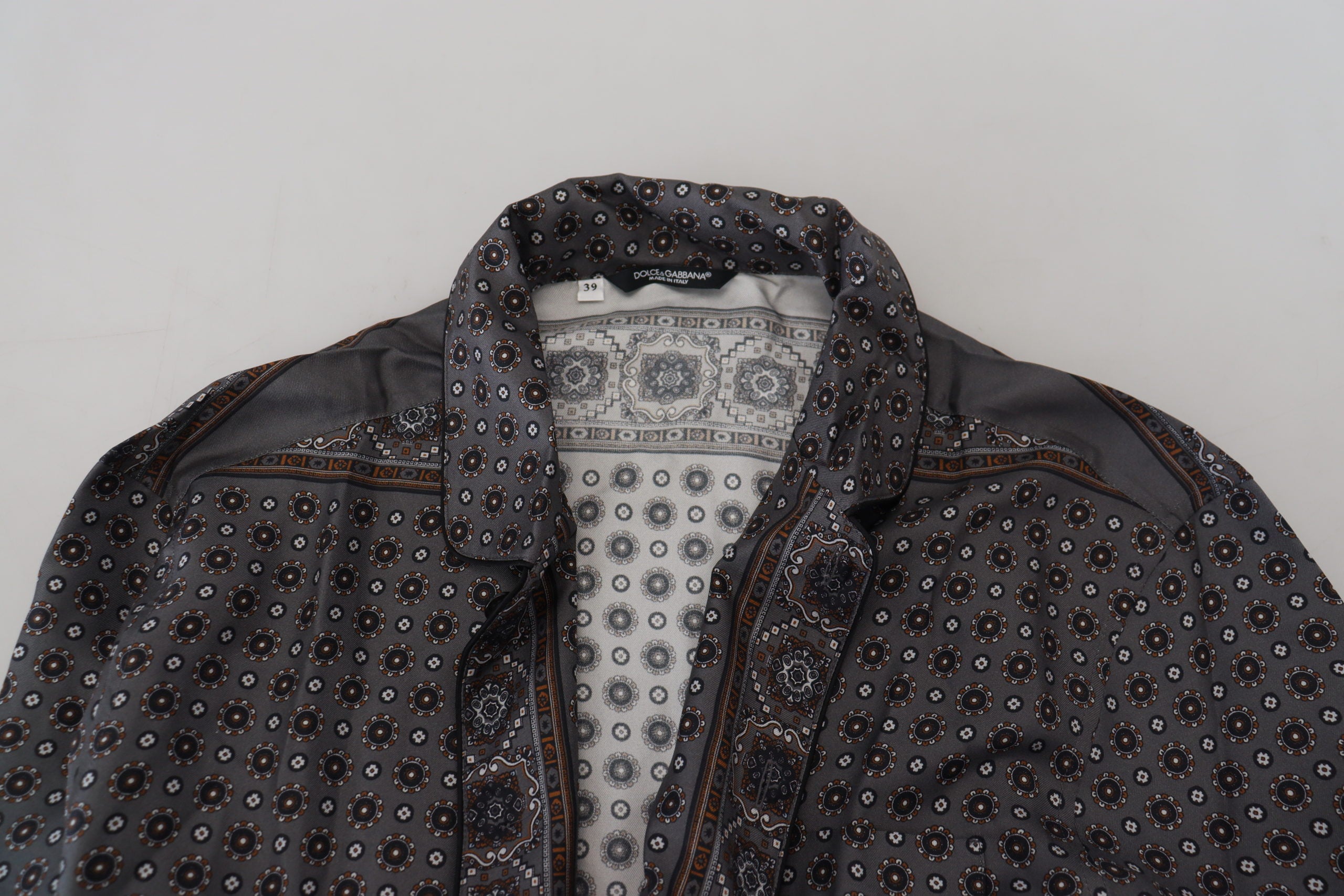 Gray Baroque Silk Satin Casual Shirt - ventzia