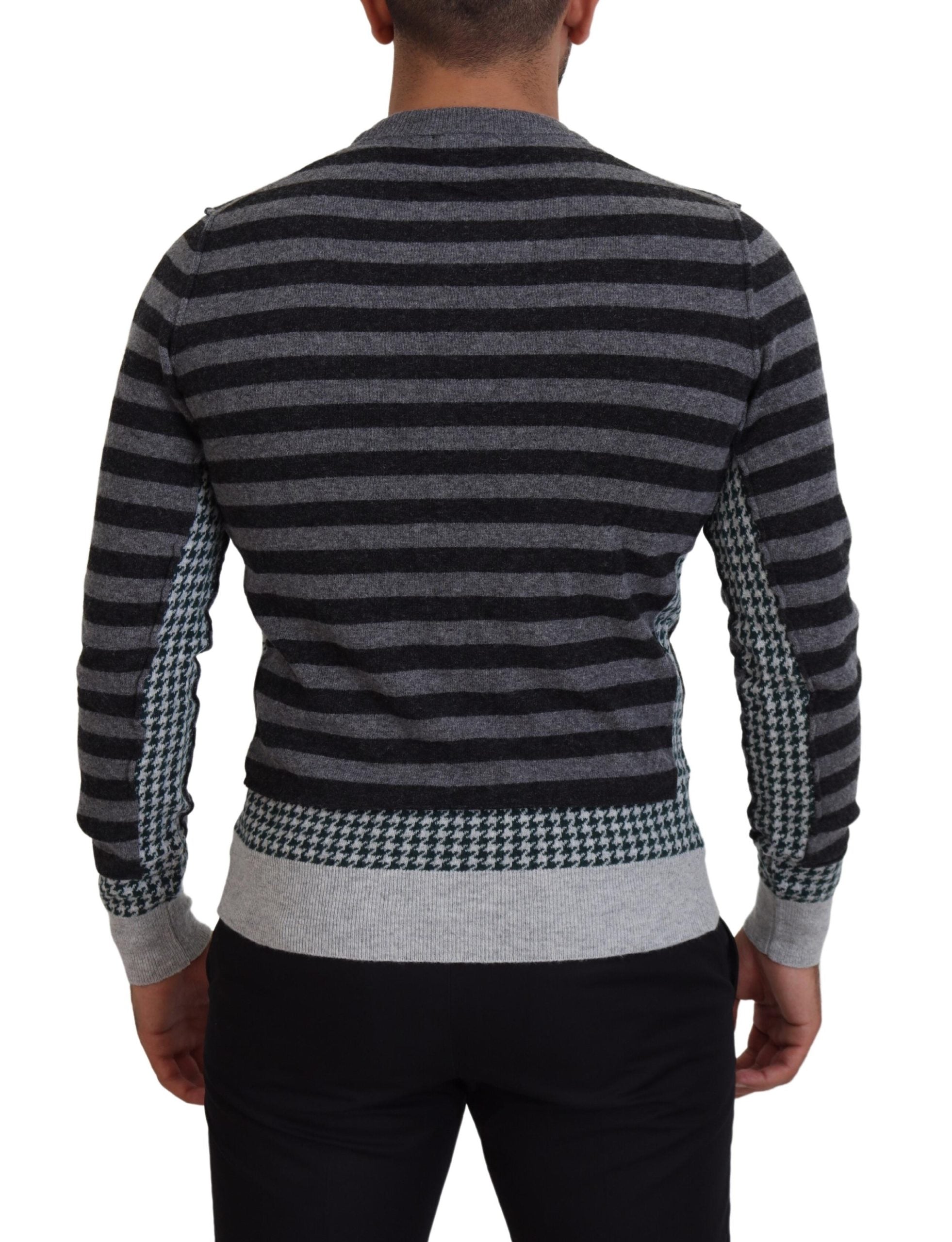 Black Gray Wool Logo Pullover Sweater - ventzia
