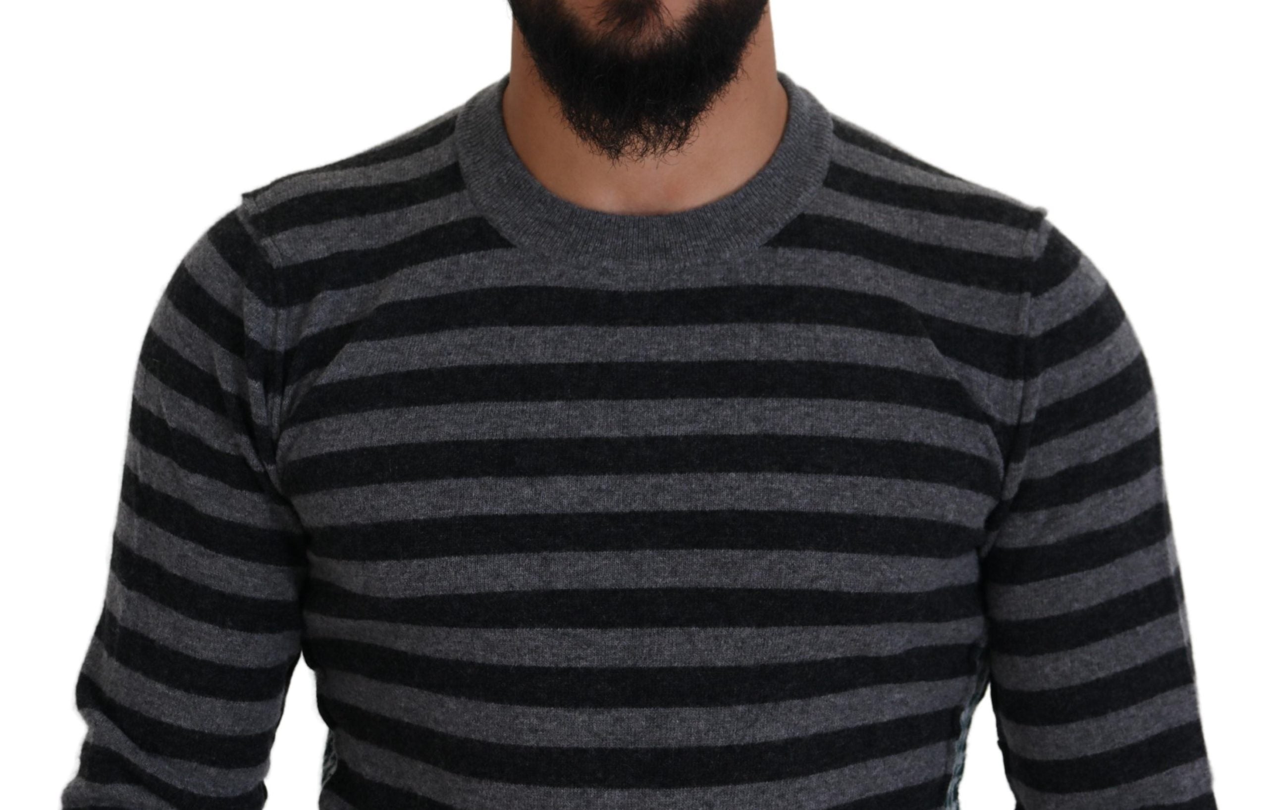 Black Gray Wool Logo Pullover Sweater - ventzia