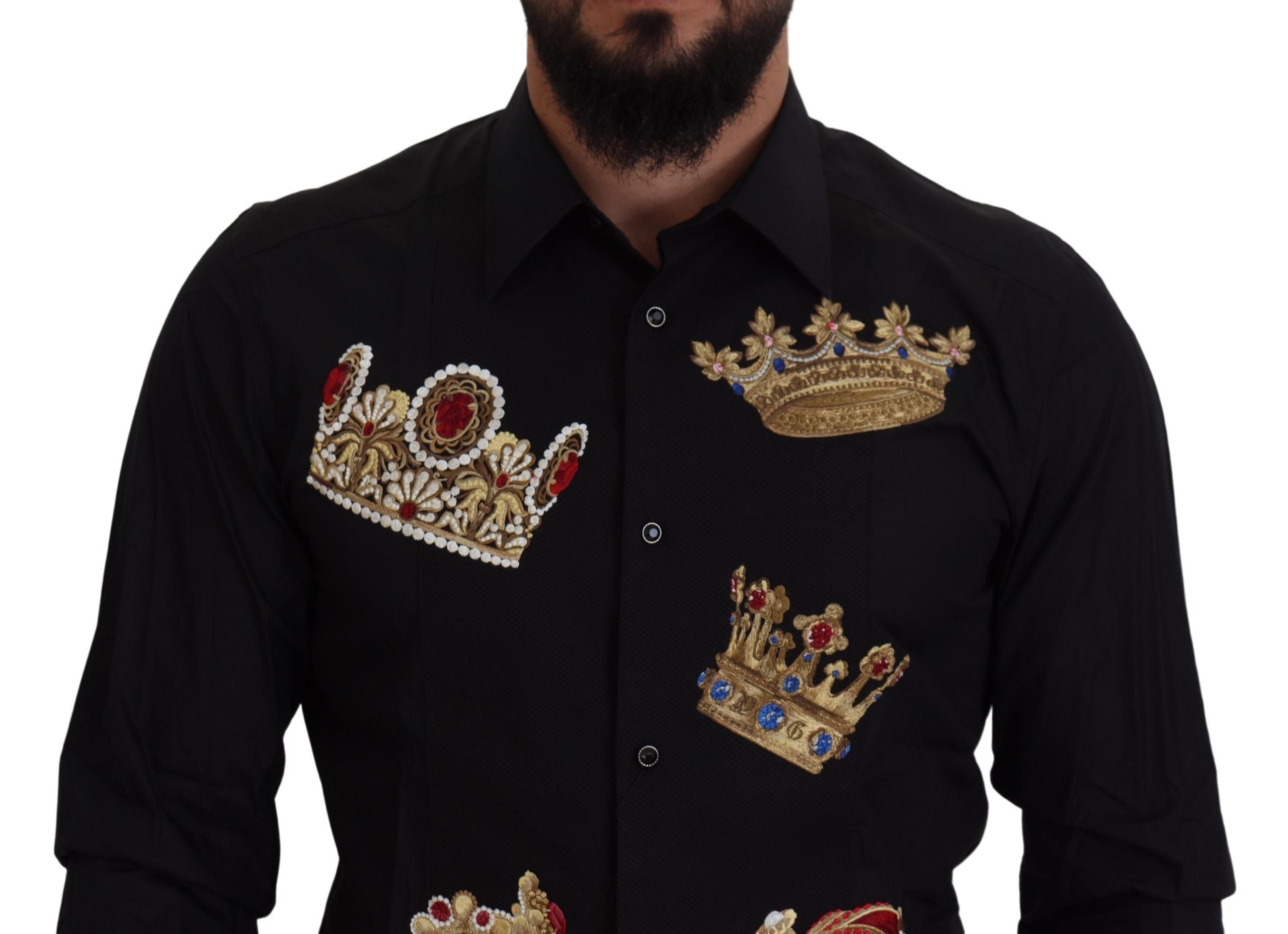 Black Gold Crown Slim Fit Dress Formal Shirt - ventzia