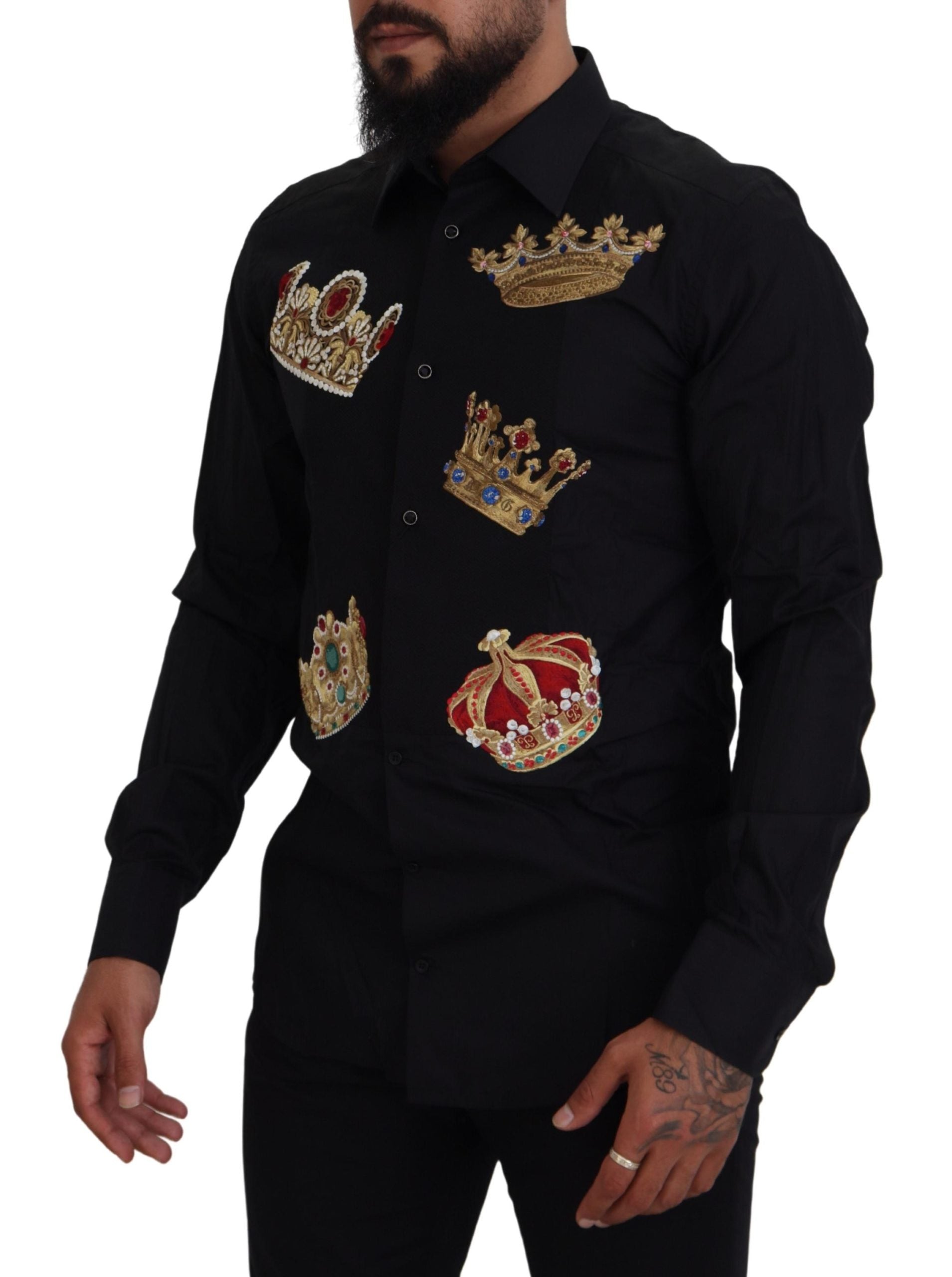 Black Gold Crown Slim Fit Dress Formal Shirt - ventzia