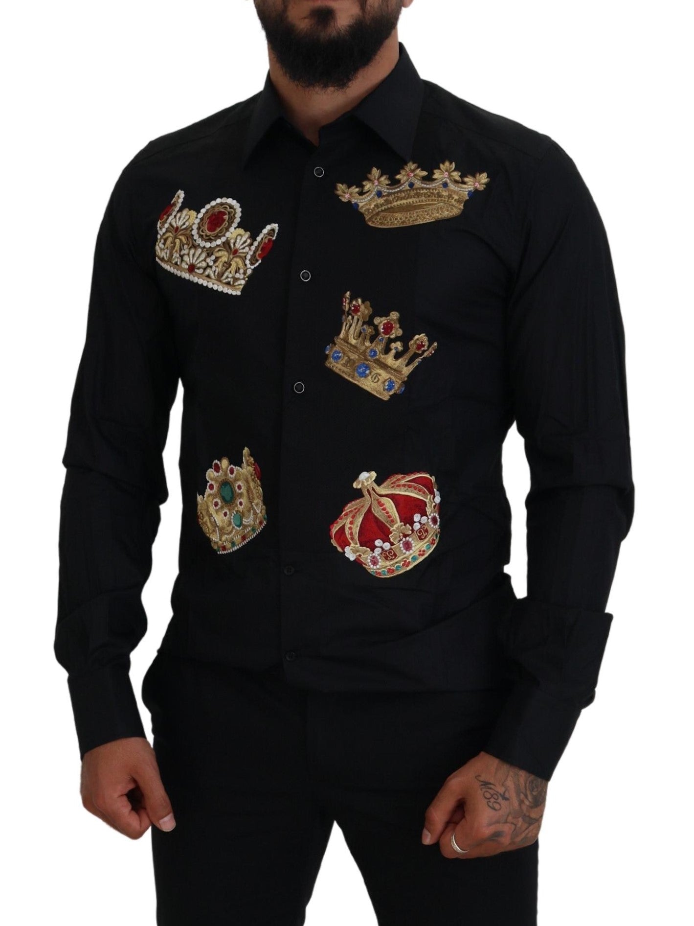 Black Gold Crown Slim Fit Dress Formal Shirt - ventzia