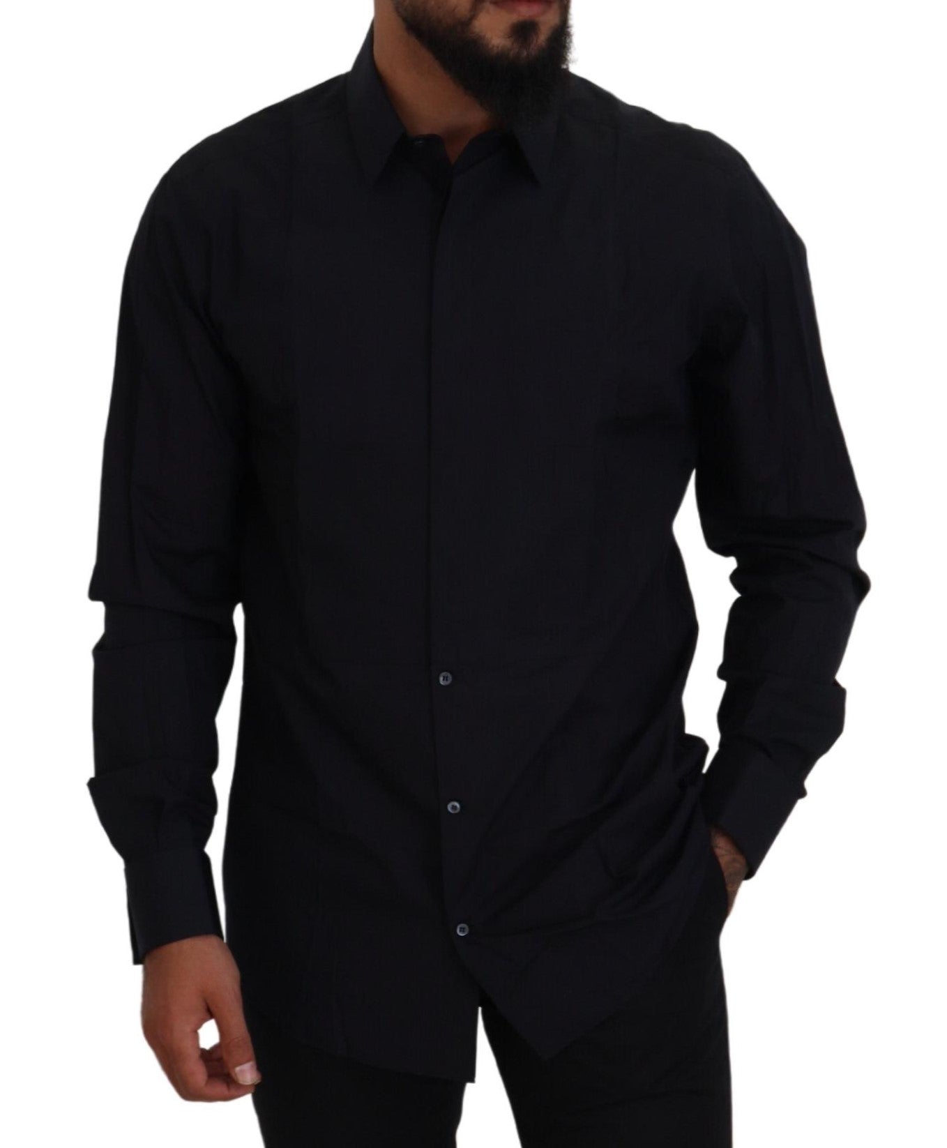 Black Gold Cotton Slim Fit Dress Mens Shirt - ventzia