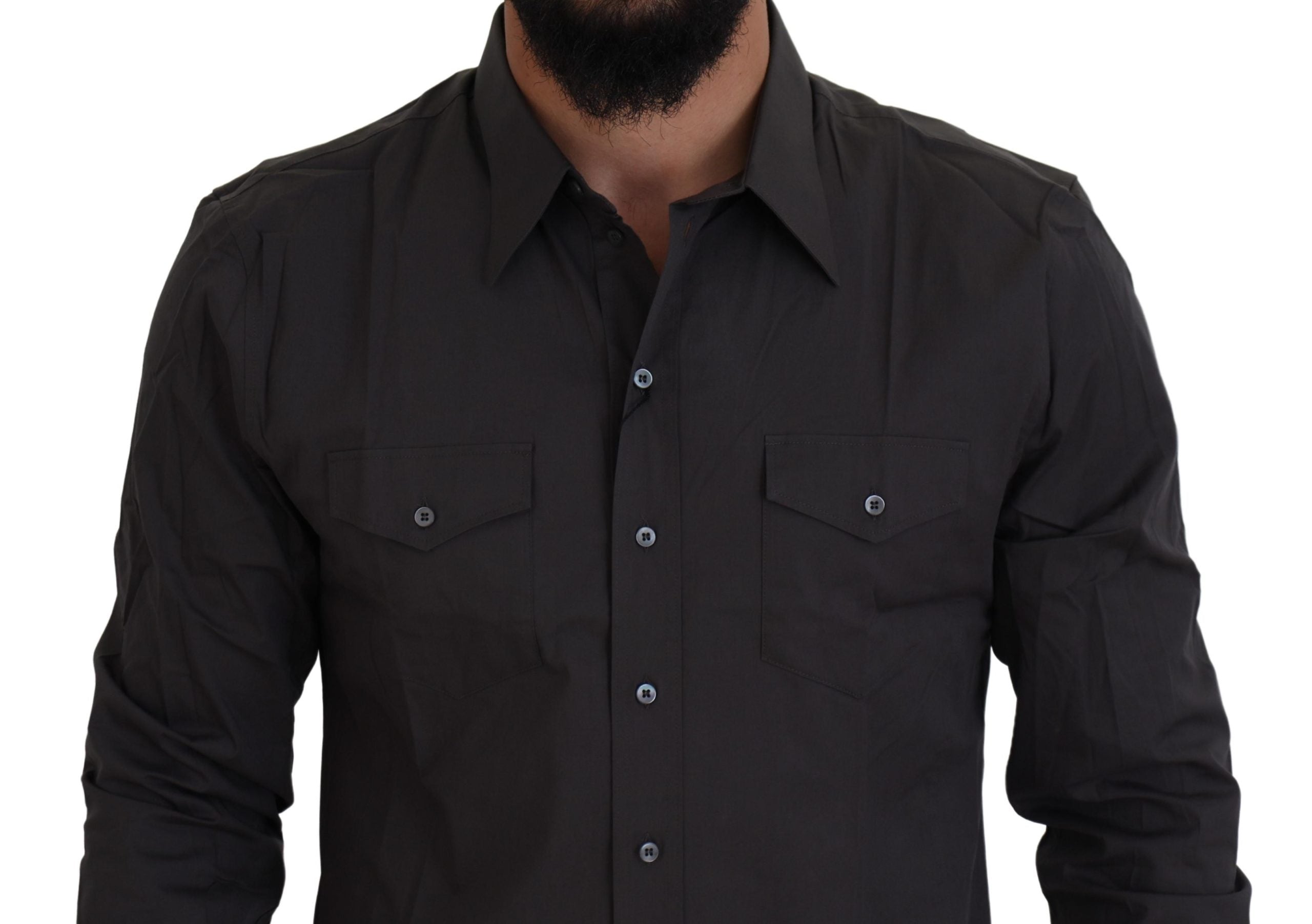 Gray SICILIA Slim Fit Stretch Dress Shirt - ventzia